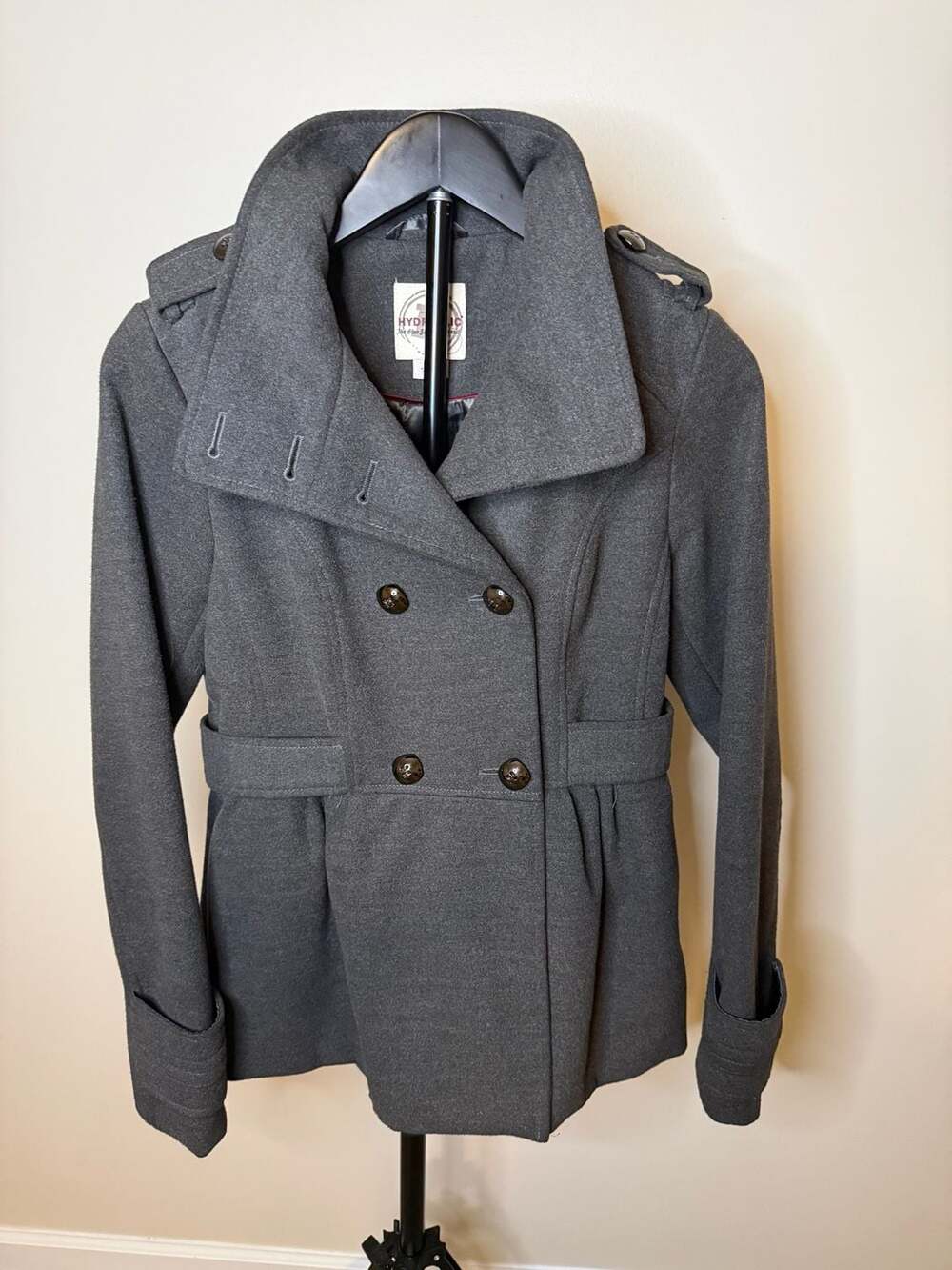 Hydraulic Pea Coat Gray Wool Blend Double Breasted -M